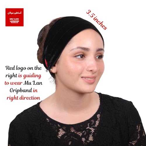 Mu Lan Gripband | Non-Slip Headband | Anti-Slip Velvet Under Scarf Hijab | Double Grip Hair Shawl Turban Hat Wig (Black) - color: Black
