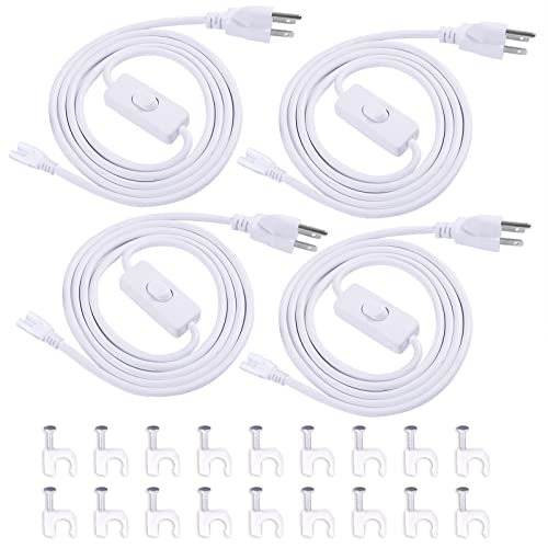 TRLIFE T5 T8 Power Cord, 6FT Long LED Light Cord with On/Off Switch, LED Wire Connector Power Cord with US Plug for T5 T8 Integrated Tube Light Fixtures (4 Pack)