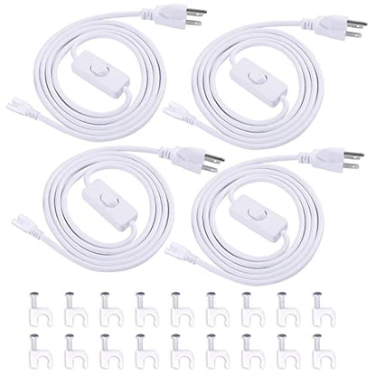 TRLIFE T5 T8 Power Cord, 6FT Long LED Light Cord with On/Off Switch, LED Wire Connector Power Cord with US Plug for T5 T8 Integrated Tube Light Fixtures (4 Pack)