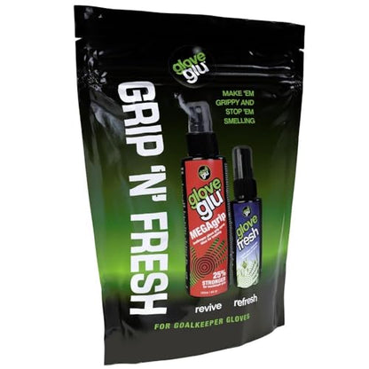 gloveglu Goalkeeper Glove Spray Bundle | 120ml Goalkeeper Glove MEGAgrip Spray + 50ml Goalkeeper Glove Wash & Prepare Spray | Ideal for Goalies, Soccer Training & Match Day Performance - style: Revive + Refresh