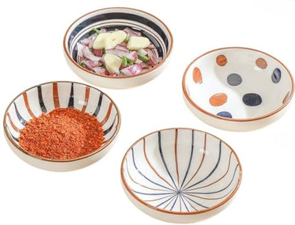 4 Pack 3 oz Small Soy Sauce Dish Ceramic Dipping Sauce Bowls | Japanese Style/Cute/Mini Dipping Bowls for Sushi,Side Dish,Ketchup,Dips,Condiment,Snack/BBQ Party/Stackable - color: Cyan