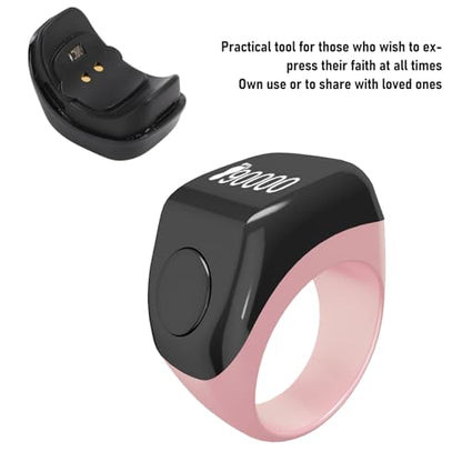 Finger Smart Tally Counter Ring, Muslim Digital Azan Alarm Clock, Vibration Reminder, Touch Control, 0.42in Screen, for Nice Islamic Gift - color: Pink
