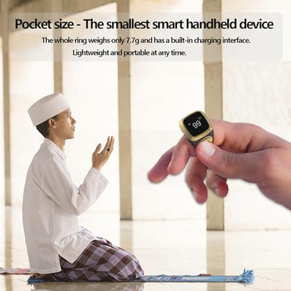Smart Tasbih Zikr Ring, 20mm Muslim Digital Azan Alarm Clock, Tasbih Counter Smart Ring (Black) - color: Black