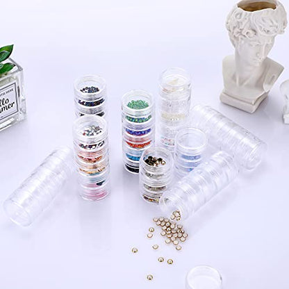 Hipiwe 8 Sets 5-Layer Clear Jewelry Bead Container Small Plastic Sample Jar | Travel Makeup Sample Boxes, Round Storage Jars Pots for Sewing Pills Nail Art Craft Accessories - size: 8Packs 1.2"D x 3.1"H