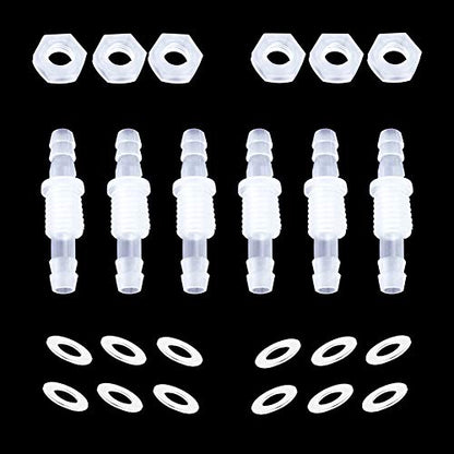 1/8” Thru-Bulk Bulkhead Plastic Hose Barb Fittings Union Adapter Fittings for Aquarium Fuel Gas Liquid Air with Metal washers (Pack of 6) - color: 6 pcs, size: 1/8 Inch