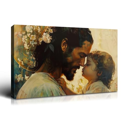 Wewejia Jesus Canvas Wall Art 16x12 inch, Jesus and Baby Pictures Large Religious Beliefs Paintings Wall Art Prints Christianity Oil Painting Poster Bible Mural Living Room Bedroom Church Wall Decor - color: WWJYSS138, size: 16"L x 12"W