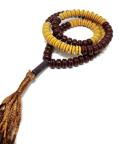 Islam Tasbih 99 Beads 8 mm. AMN-409 Muslim Prayer dhikr Misbaha Rosary with Beautiful Decorated Tassel Eid Ramadan Gift (Brown/Yellow) - color: Brown/Yellow