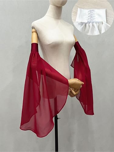 Detachable Sleeves for Wedding Dresses Chiffon Bell Sleeve Arm Covers Victorian Gothic Bridal Gown Accessories - color: Wine Red