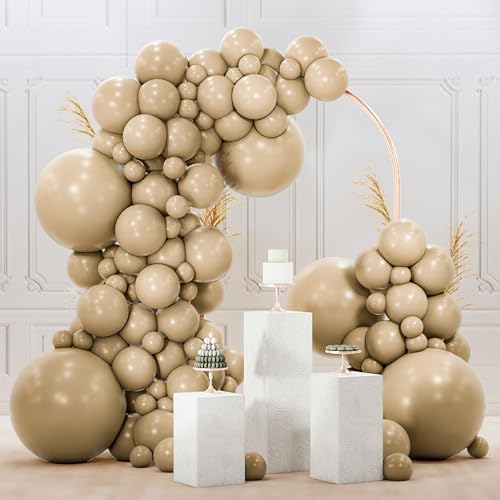 PartyWoo Cream Balloons 120 pcs Different Sizes of 18 12 10 5 Inch Beige Ivory Nude Neutral Boho Fall Latex Balloons for Graduation Birthday Baby Shower Jungle Theme Party Decorations Brown-F56 - color: Brown-f56