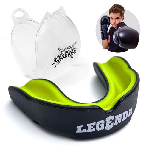 Legenda Sports Mouthguard for Kids (w/Case), Professional Mouthguard for Boxing, MMA, Karate, Football, BJJ, Martial Arts, Rugby, Lacrosse, Hockey (Black-Green) - color: Black-green