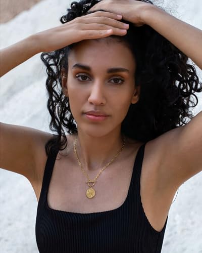 POTESSA 18K Gold Plated Pendant Necklace Medallion Coin Heart Y Shaped Chain Toggle Necklace for Women Jewelry - color: Cross