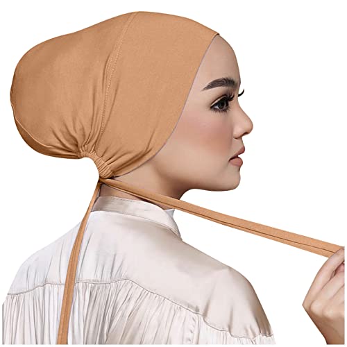 Chiffon Hijab with Undercap Fashion Solid Color Chiffon Head Wraps Under Scarf Caps Muslim Fashion Bandage - color: Orange