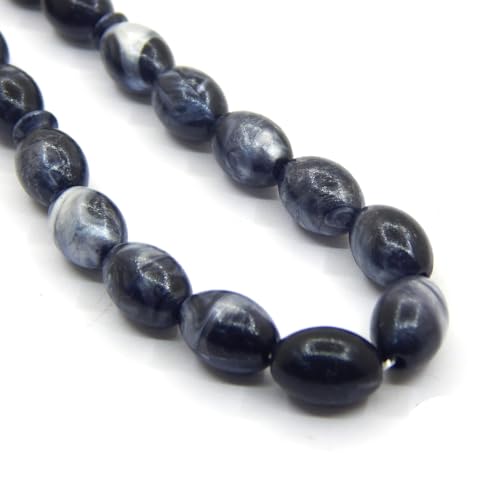 Perlin Muslim Prayer Beads 33 Bead Tasbih Islamic Misbaha Subha Dhikr Rosary with 12 x 8 mm Oval Beads Ottoman Style Prayer Necklace with Metal Tassel Handmade Islamic Gift 25 cm (Black White) - color: black white