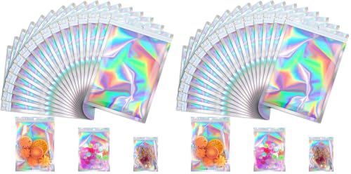 JETMORE Holographic Bags, 100 PCS Mylar Bags, 5.5x7.9in Small Gift Bags (Pack of 2) - color: Holographic, size: 5.5*7.9inch (Pack of 2)