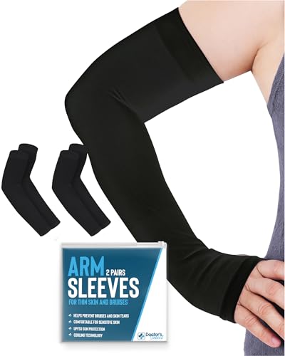 Doctor's Select Arm Protectors for Thin Skin and Bruising for Women and Men - 2 Pairs UPF 50 Sun Protection and Cooling - color: Black, size: Large