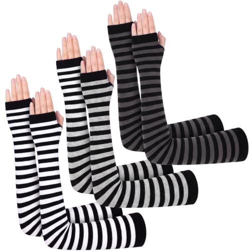 3 Pairs Long Arm Sleeve - color: Black ,White,gray, style: Stripes