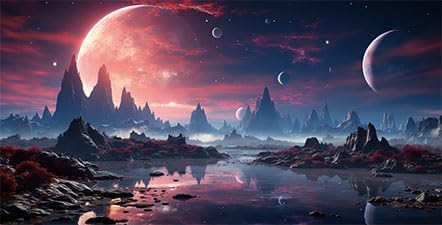 30X12IN Cosmic Spaceterrarium Background, Cool Parallel Space Themed Aquarium Reptile Habitat Background, Red Moon Aquarium Background with 10EVA Double-Sided Tape - color: space01, size: 30X12in/75X30cm