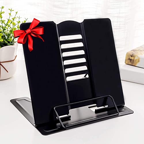 MSDADA 1PC Desk Book Stand Metal Reading Rest Book Holder Adjustable Cookbook Documents Holder Portable Sturdy Bookstands for Recipes Textbooks Tablet Music Books with Page Clips (Black) - color: Black