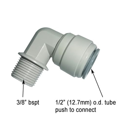 Acetal Copolymer 1/2" Tube OD Tube Fittings,Elbow 3/8" Male Adapter, Push to connect for RO water filter system parts (pack of 5) - style: Elbow Male 3/8" to 1/2" OD