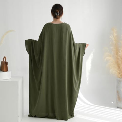 ODIZLI Abayas For Women Muslim Dubai Full Cover Kaftan Shirt Dress Batwing Sleeve Prayer Dress With Hijab - color: Army Green + Hijab, size: One Size