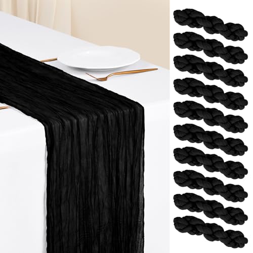 Showgeous 10 Pack Black Cheesecloth Table Runner, 17 x 108 Inches - color: Black, size: 10 Pack