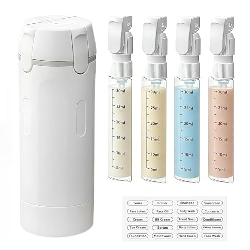 4 in 1 Travel Dispenser Bottle, Travel Bottles for Toiletries TSA Approved - color: White