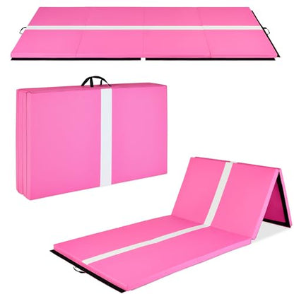 Best Choice Products 10ftx4ftx2in Folding Gym Mat 4-Panel Exercise Gymnastics Aerobics Workout Fitness Floor Mats w/Carrying Handles - color: Dark Pink