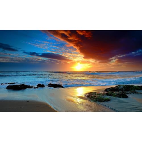 Sunset Beach Aquarium Background Sunrise Ocean Seashore Fish Tank Background Ocean Seascape Terrarium Backgrounds Amazing Sunrise Over Seacoast Sand Ocean Waves Reptile Tank Backgrounds 24x12in - color: Dark Blue, size: 24(W)x12(H)inches/ 60(W)*30cm(H)