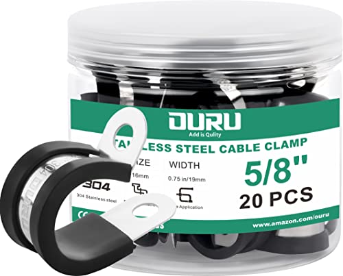 OURU 5/8 Inch Cable Clamps, Rubber Coated Insulated Clamps, 20pcs, 16mm | 304 Stainless Steel, Anti-Vibration, Rust Resistant, Secure Hold, Automotive Wire, Pipe & Tube Mounting, Cable Management - size: 20pcs - 5/8"