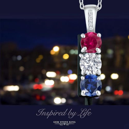 Gem Stone King Customized Personalized 3-Stone Mother Necklace for Women | Diamond and 3 Round 5MM Gemstone Birthstone Pendant | 925 Sterling Silver | With 18 Inch Silver Chain