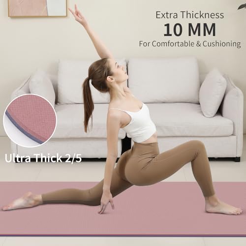 PAIDU Yoga Mat Non Slip Anti-tear,extra thick-2/5 inch（10MM）High Resiliency Professional POE Yoga Mats for Women Men Kids,72"x24"inch,Workout, Yoga, Pilates and Floor Exercise, with Carrier Strap - color: Deep Pink+Grey.