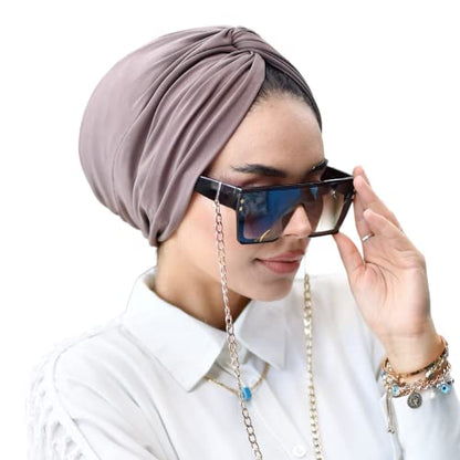 para life Knot Turbans for Women, Breathable Instant Turban|Standard Size Cotton|Pre-tied Scarf, Hijab Cap&Undercap - color: Dark Mink