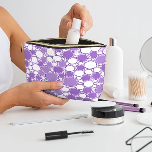 Leather Makeup Bag for Purse, Waterproof Small Toiletry Bag with Zipper, Cute Cosmetic Bags for Women, Purple White Bubble Pattern Travel Pouch - color: Purple White Bubble Pattern