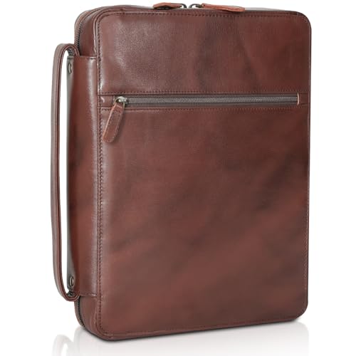 Polare Cowhide Leather Bible Cover Church Bag Bible Protective Book Holder Carrying Case Folder Organizer Portfolio (Coffee) - style: Coffee
