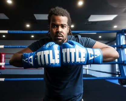 TITLE Boxing Inferno Intensity Lace Training Gloves - MMA, Kickboxing, Punching Bag, Sparring - 14, 16, 18oz - color: Blue/White, size: 14 oz