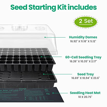 SOLIGT 2 Set 60-Cell Seed Starter Kit with Domes, Cell Trays and Heat Mats | Cloning, Propagation and Germination Station - size: 2 SET