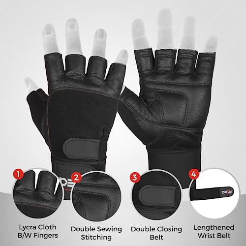 DEFY Padded Weight Lifting Gloves with 13" Long Wrist Wrap Genuine Leather Gym Gloves for Power Lifting, Cross Training, Workout Black - size: Large