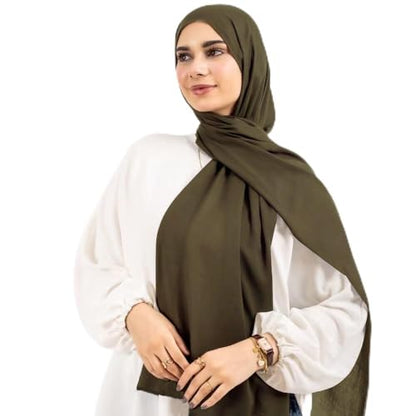 Non-see-through Premium Jersey Maxi Hijab Head Scarf Wrap for Muslim Women - color: Army Green