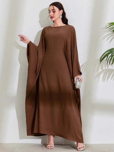 Women's Modest Hidden Adjustable Belt Oversized Abaya Muslim Dress Prayer Robes Kaftans - color: Coffee