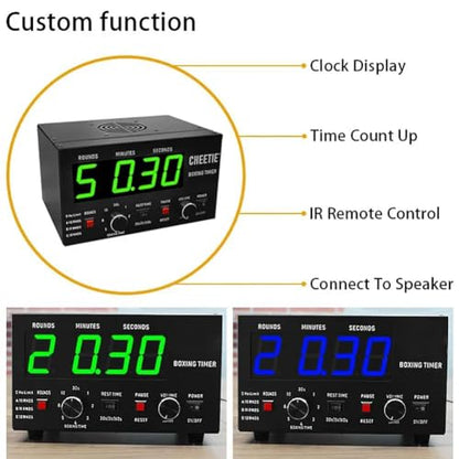 Boxing Interval Timer, Professional Gym Timer with LED Display, Adjustable Buzzer, Selectable Training Time & Cycle Repetitions for Muay Thai/Kickboxing - color: Green