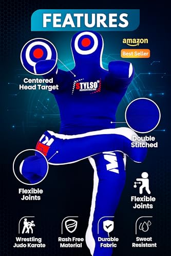 Grappling Dummy for Adults, Unfilled Wrestling Dummy, Hanging Jiu Jitsu Dummy for BJJ, MMA, Judo, Karate, Martial Arts - color: Blue Sit, 6ft / 72 inches