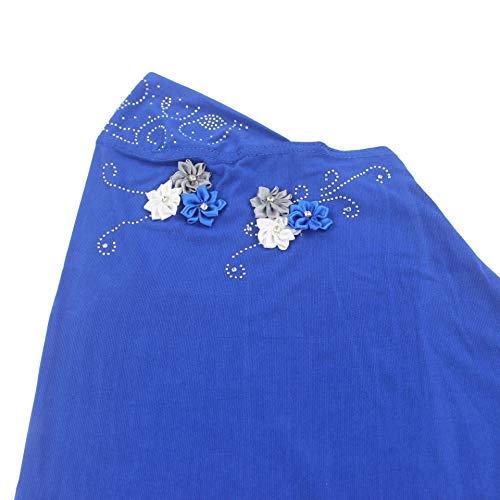 Instant Hijab for Kids Girls Hijabs Muslim Islamic Head Scarf with Rhinestone and Flowers - color: Blue