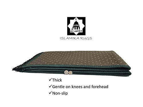 Prayer Rug Muslim Mat Islamic - Thick Prayer Rug Sajadah for Kids Men Women with Islam Prayer Beads for Eid Travel Ramadan, Soft and Luxury (Royal Green) - color: D Green