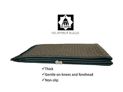 Prayer Rug Muslim Mat Islamic - Thick Prayer Rug Sajadah for Kids Men Women with Islam Prayer Beads for Eid Travel Ramadan, Soft and Luxury (Royal Green) - color: D Green