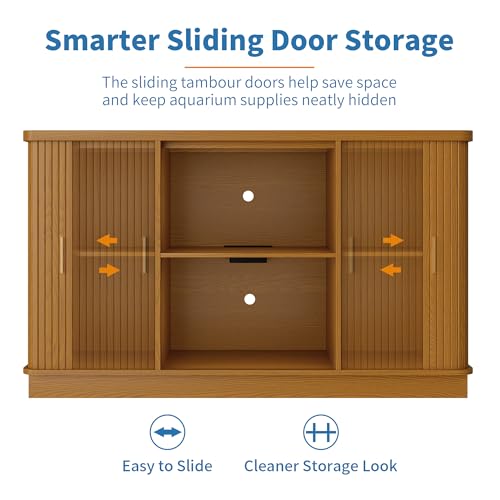DHH 55-75 Gallon Fish Tank Stand with Power Outlet, Mid Century Modern Aquarium Stand with Adjustable Shelves and Sliding Door,Heavy Duty Reptile Tank Stand for Turtle Terrarium, 1000LB (Yellow Oak)