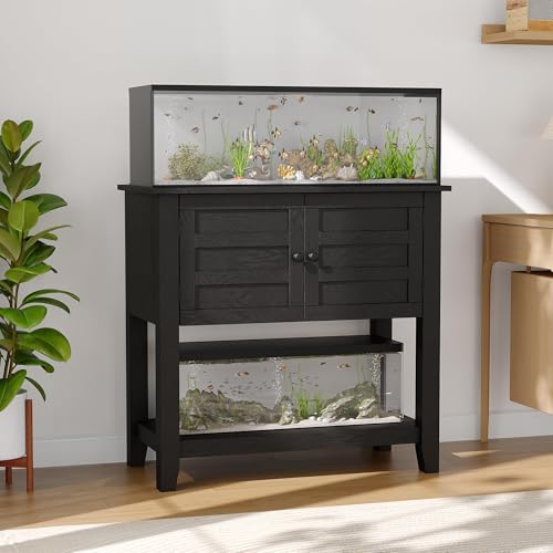 TrailBlaze Heavy Duty Aquarium Stand with Charging Station - Dual Tier Fish Tank Cabinet - Supports 20-29 Gallons - Open Storage & Magnetic Drawer
