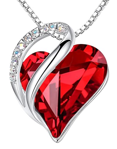 Leafael Gift Necklaces for Women, Infinity Love Birthstone Heart Crystal Pendant, Birthday Anniversary Jewelry for Wife, Mom, and Her, Silver Plated, 18" + 2" Adjustable Chain - color: 01-January & July-Siam Ruby Red