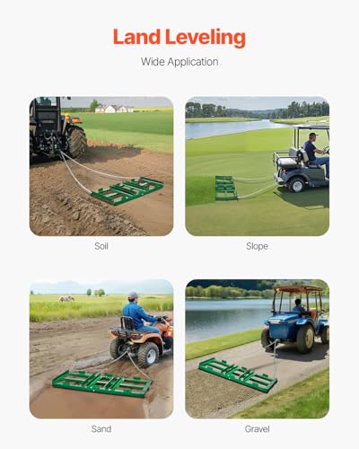 VEVOR Drag Harrow, 4 ft Heavy Duty Tow Behind Drag Harrow with Adjustable Bars & 72 in Chain, Driveway Grader Landscape Rake for ATV, UTV, Tractor, Mower Tow Behind Yard Lawn Leveling Tool - size: 4 FT- Green
