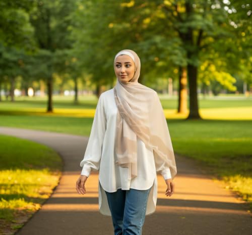 Hijab Modest and Elegant | Beautifully Designed Printed Chiffon Patterns | Muslim Women Head Scarf and Veil - color: Light - B