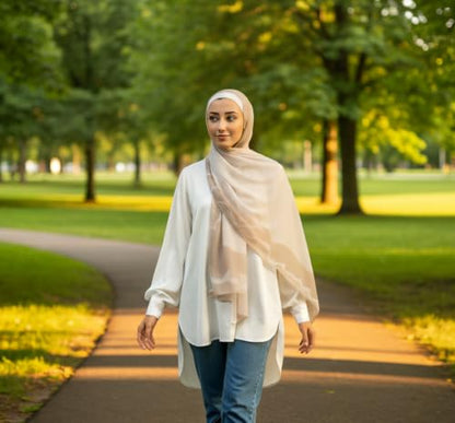 Hijab Modest and Elegant | Beautifully Designed Printed Chiffon Patterns | Muslim Women Head Scarf and Veil - color: Light - B